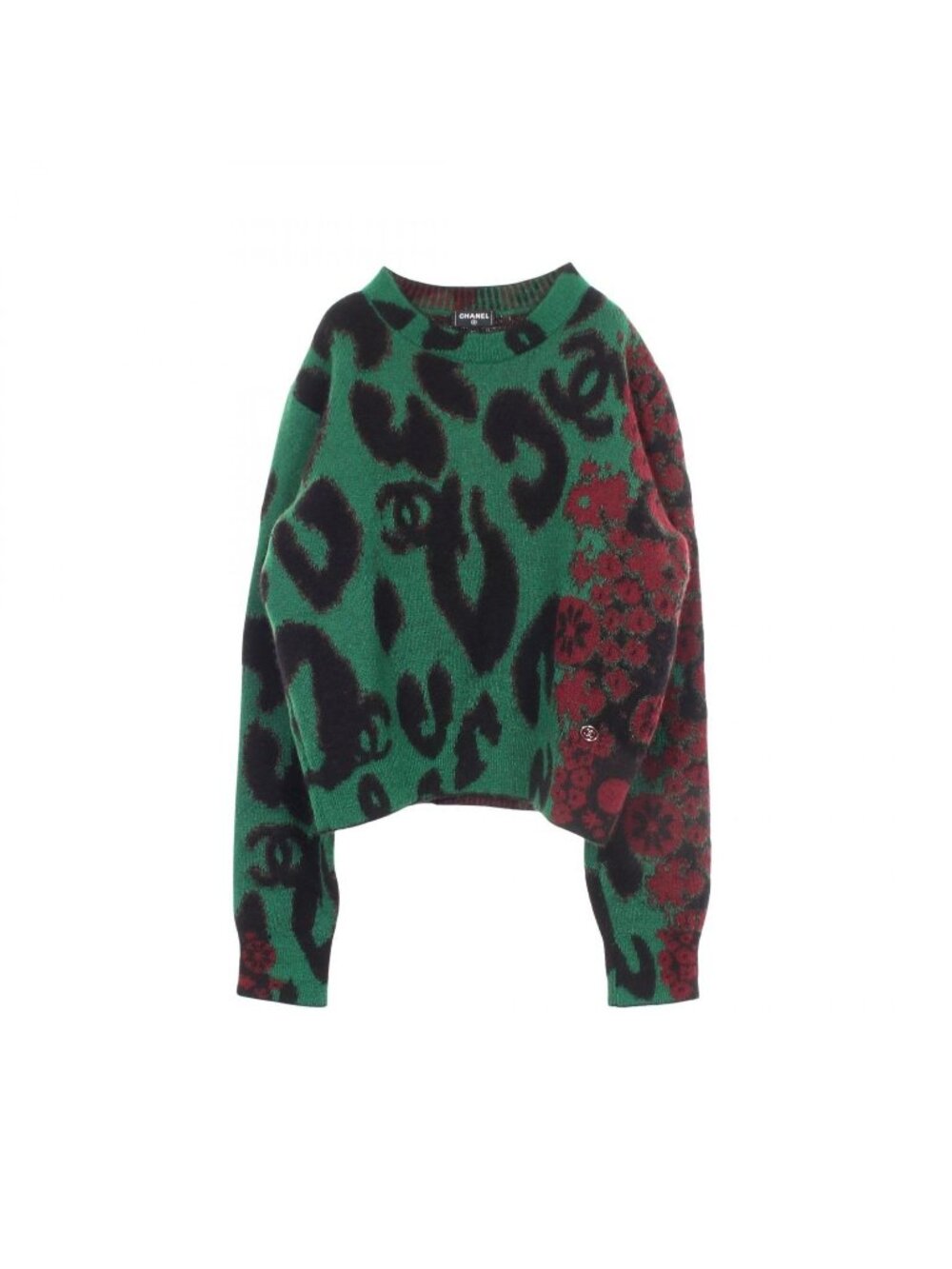 Chanel Knit CC Logo Button All Over Print Cashmere Sweater